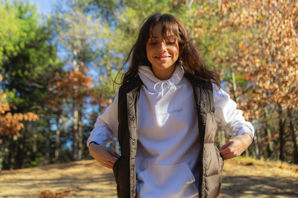 smiling woman in forest
