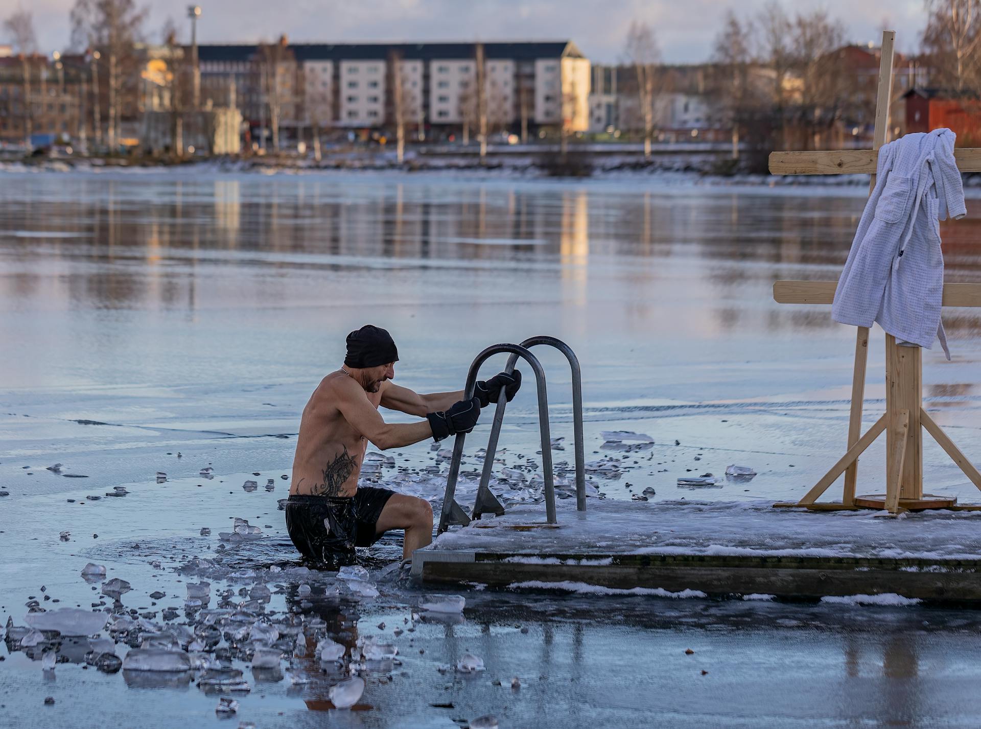 ice bath on frozen lake